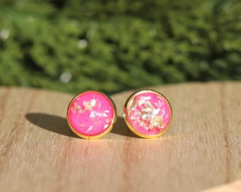 Pink Gold Cabochon Stud Earrings, Valentine's Day Earrings, Bridesmaid Gift