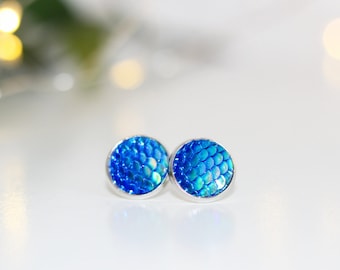 Blue Mermaid Scales Stud Earrings