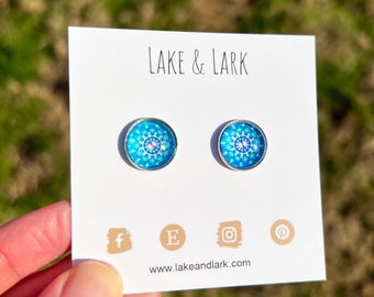 Blue Mandala Stud Earrings