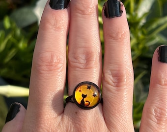 Halloween Black Cat Ring, Adjustable Black Ring, Galaxy Jewelry, Cat Mom Gifts, Halloween Jewelry