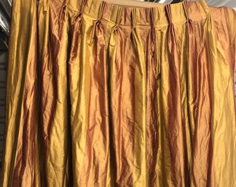 Vintage Calico Corners Silk Dupioni Curtains, Custom Designer Silk Pinch Pleated Lined Drapes 54"x90"