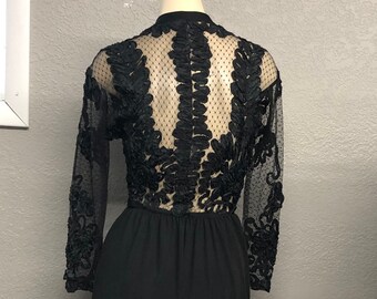 Vintage 70s Lillie Rubin Illusion Lace Cocktail Dress