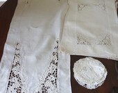 Vintage Madeira Linen Cutwork Grapevines Grapes Tablecloth Napkins Set