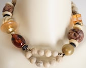 Vintage Japanese Carved Ojime Netsuke Gemstone Bead Necklace