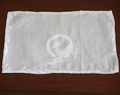 Roosters Vintage Madeira Hand Embroidery Monogram Linen Cocktail Napkins Set