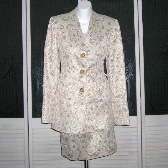 Vintage Couture Gold Lame Skirt Bustier Jacket Br… - image 1