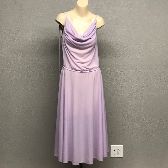 Vintage 70s Lilac Grecian Goddess Dress, 130" Ful… - image 2