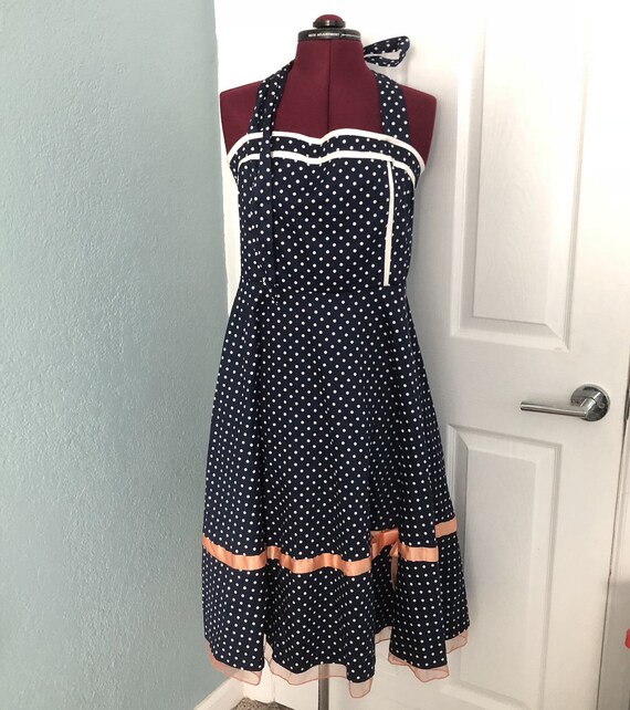 Vintage 70s Does 40s 50s Polka Dot Pinup Halter Dr
