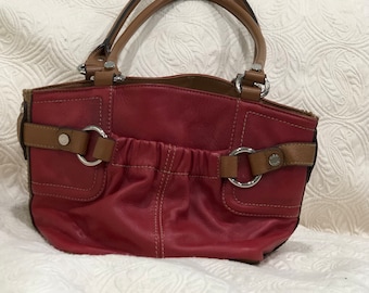 Vintage Tignanello Leather Handbag Purse, Red Leather Shoulder Bag