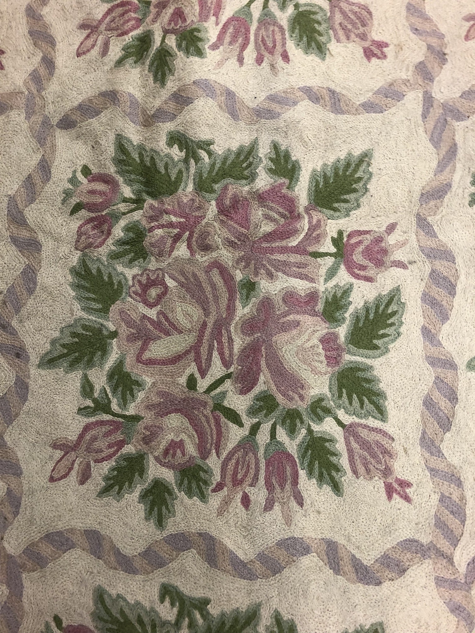 Huge Retro Vintage Wool Crewelwork Embroidery Rug Tapestry Roses ...