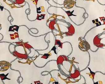 Amazing Vintage Cotton Novelty Nautical Fabric 60” x  1 yd 10”.