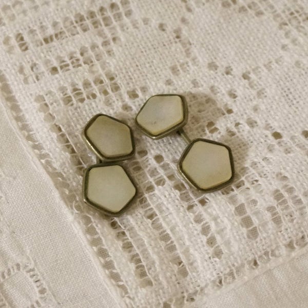 Vintage Art Deco Inlaid Mother of Pearl French Cufflinks Cuff Links
