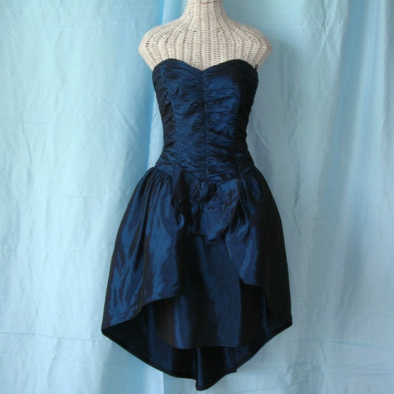 Vintage 80s Gunne Sax Tafetta Peplum Dress, Asymm… - image 1