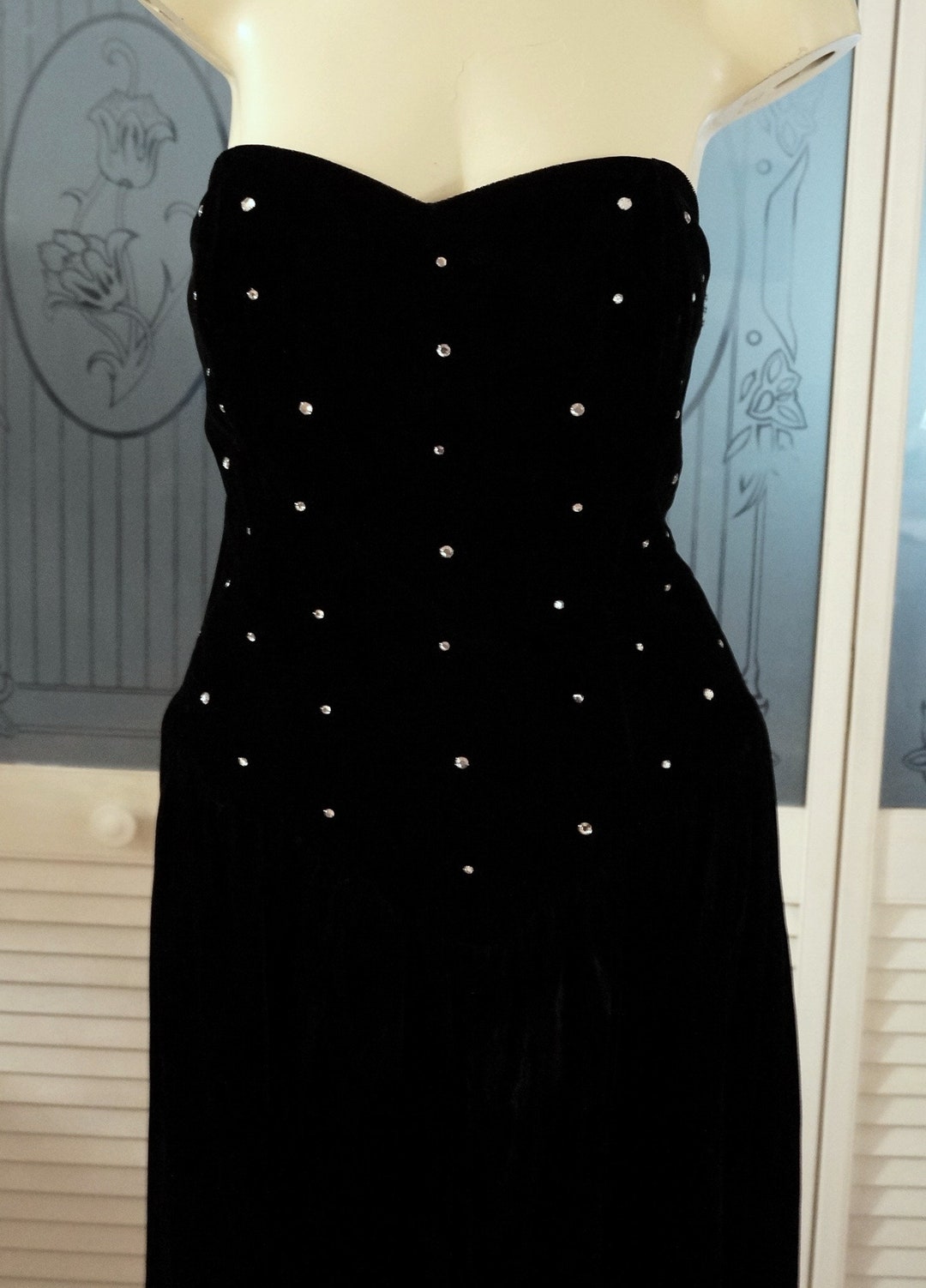 Vintage 80s Positively Ellyn Glam Rhinestone Velvet Bustier Cocktail ...