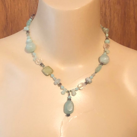 Vintage Sterling Amazonite Bead Pendant Necklace, 