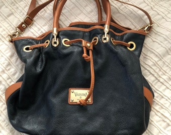 Vintage Valentina Italia Leather Hobo Bag: Oversized Drawstring Shoulder Bag