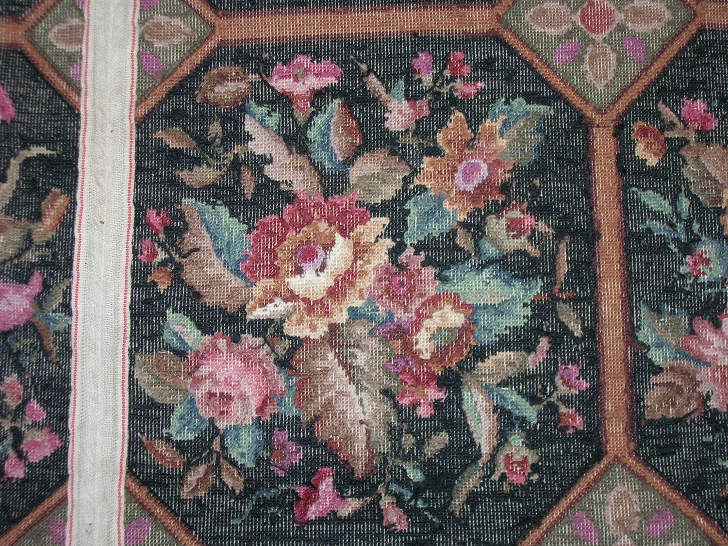 Huge Vintage Wool Needlepoint Rug Tapestry Roses Patchwork Handmade Etsy