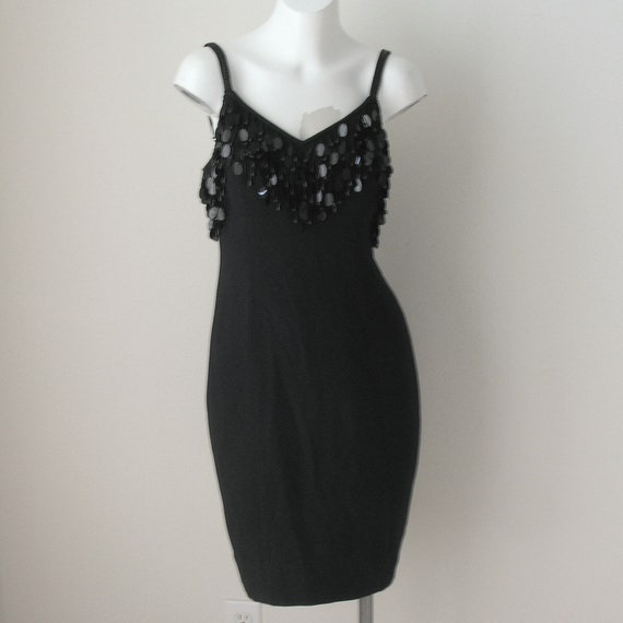 Vintage DORE' 80s Beaded Sequined Go Go Wiggle Dress LBD