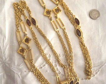 Vintage Crystal Bezel Chain Necklace, Open Back Bezel Crystal Sautoir, Open Bezel Flapper Runway Necklace