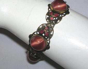 Vintage Czech Enamel Satin Art Glass Bead Bracelet Neiger Bros