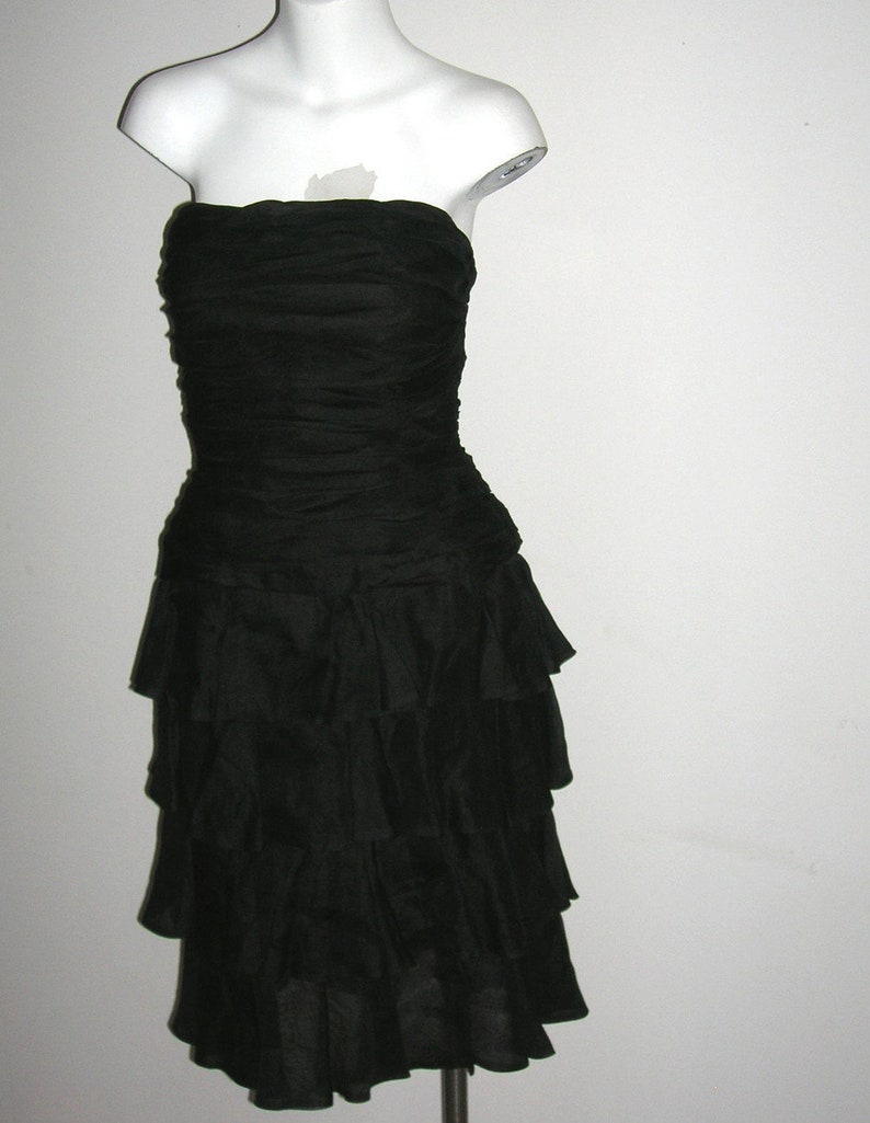 Vintage A.J. Bari Ruched Ruffled Bustier Cocktail Dress image 1