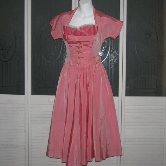 Vintage 40s Taffeta Tulle Full Sweep Halter Dress