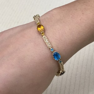 Vintage Sterling Vermeil Multi Gemstone Diamond Tennis Bracelet