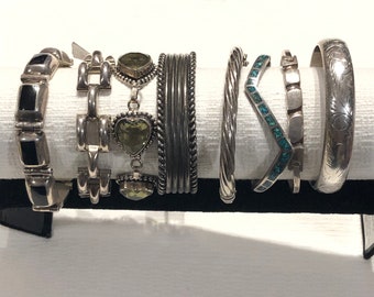 Choice of Vintage Sterling Bracelets, Sterling Bangle and Link Bracelets, Sterling Gemstone Bracelet