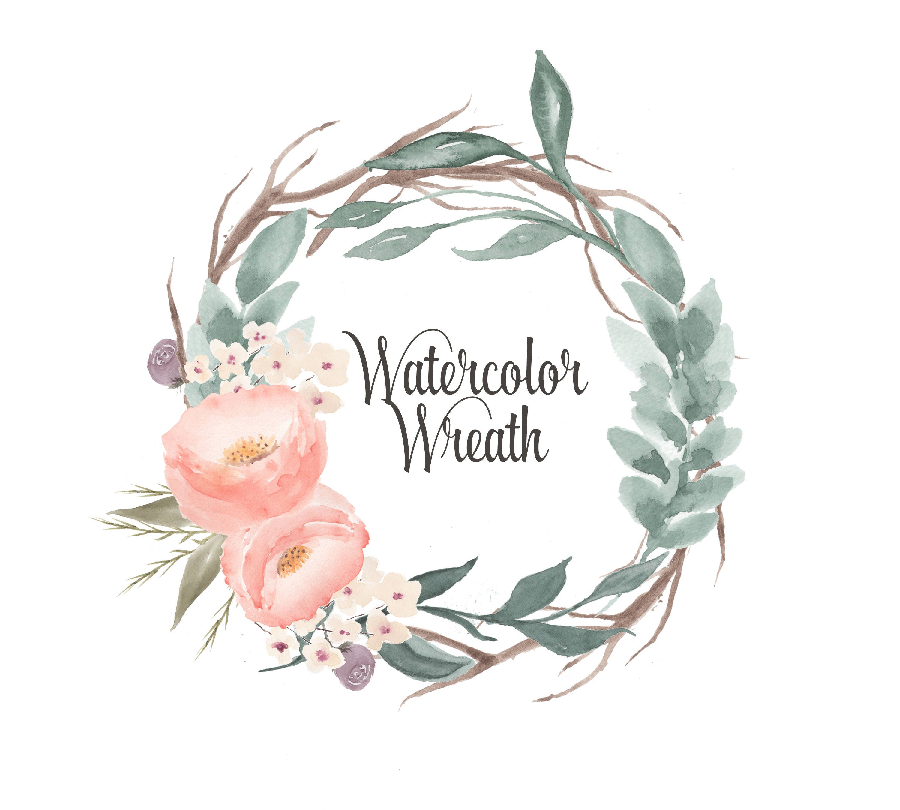 Watercolor Wreath Clipart Floral frames Borders Wedding Etsy