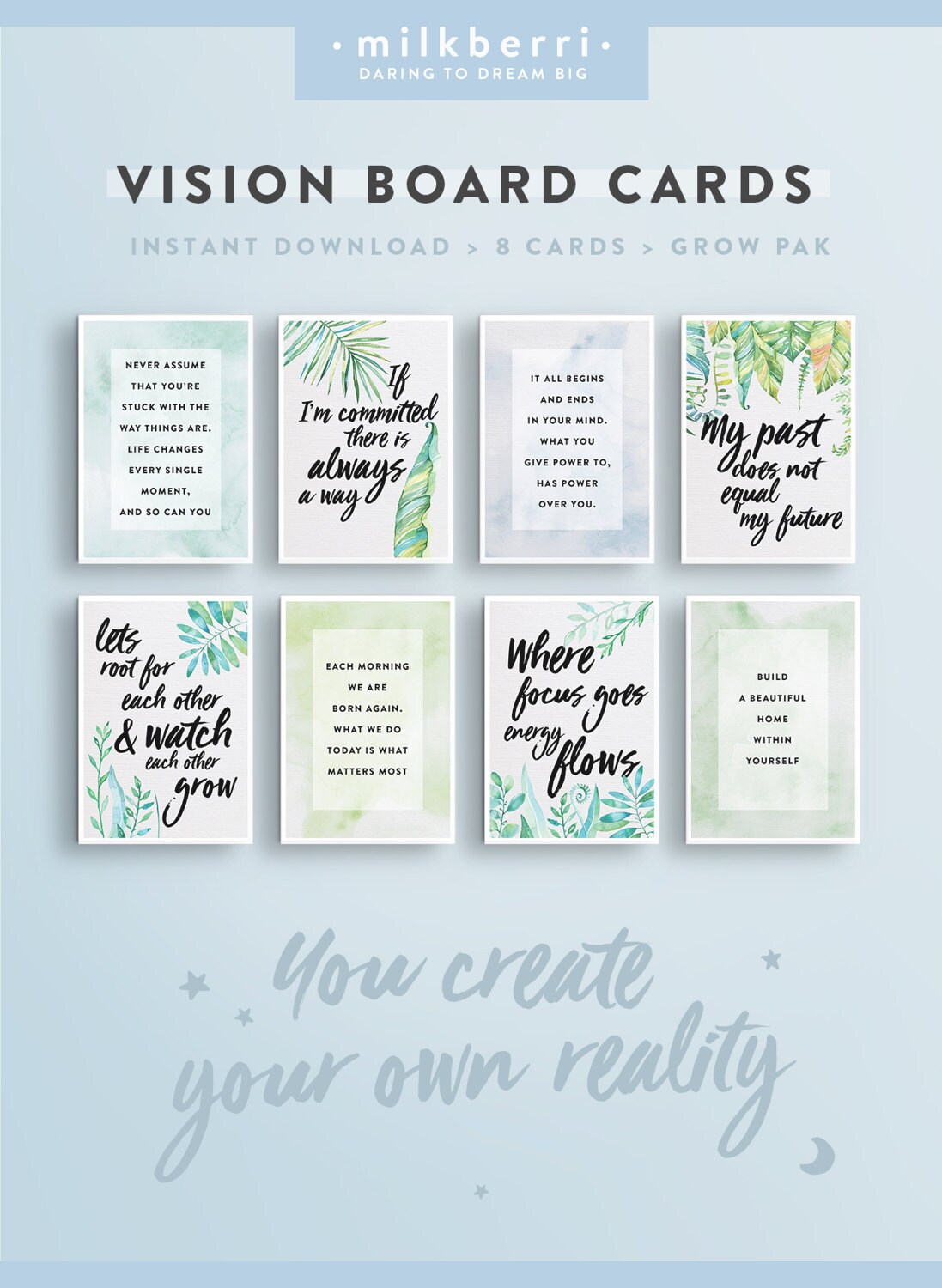 Vision Board Quote Cards 4 Quote Print. Vision Board Kit. | Etsy