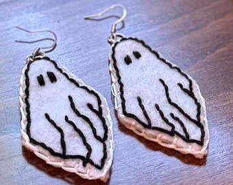 Embroidered Felt Ghost Earrings