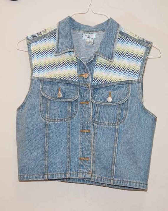 Light Blue Denim Vest With Lace Ladies 