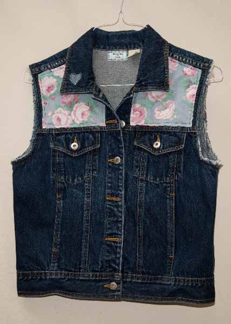 Ladies' Denim Vest M/12-14 With Fabric & Bleached Heart - Etsy