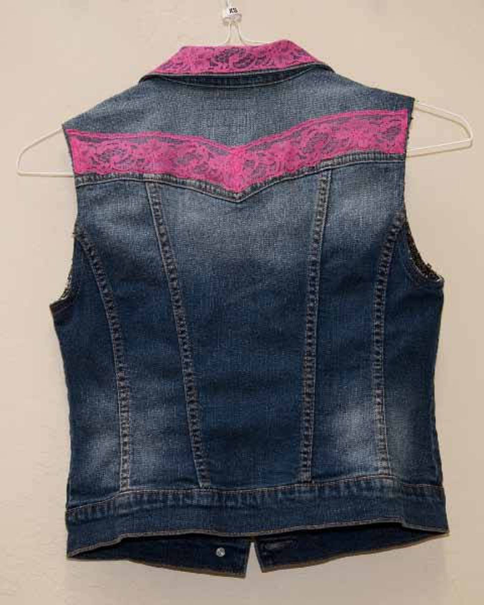 Ladies XS Denim Vest With Hot Pink Lace Etsy