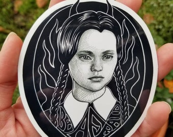 ADESIVO ARTISTICO, Mercoledì Addams, Adesivi in vinile, Adesivi per laptop, Adesivi impermeabili, Arte di Beetlejuice