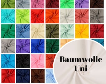 Tissus en coton unis en 41 couleurs différentes à partir de 0,5 m (7,50/mètre)
