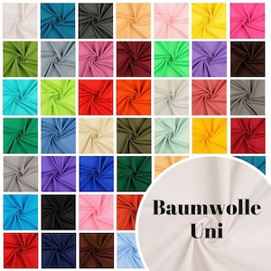 Baumwolle Stoffe Uni in 41 verschiedenen Farben ab 0,5m (7,50/m)