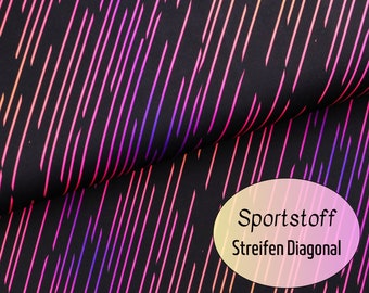 Sportswear Sportstoff Franzi Diagonale Streifen Pink Lila auf Schwarz ab 0,5m (18,00/m)