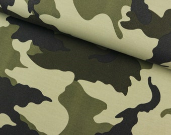 French Terry Sommersweat Stoff Flecktarn Camouflage Muster Oliv Grün ab 0,5m (20,00/m)