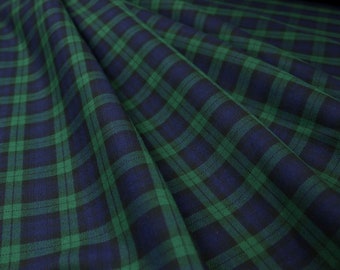 Tartán tela a cuadros elástico a cuadros kilt hunter verde medianoche azul pequeño estampado desde 0,5 m (13,90/metro)