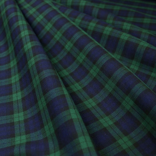 Tartan carreaux tissu élastique kilt à carreaux vert minuit bleu nuit petit motif de 0,5 m (13,90/mètre)