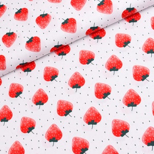 Baumwolle Popeline Stoff Erdbeeren auf Weiß ab 0,5m 13,00/m Bild 1