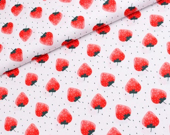 Cotton poplin fabric strawberries on white from 0.5 m (13.00/meter)