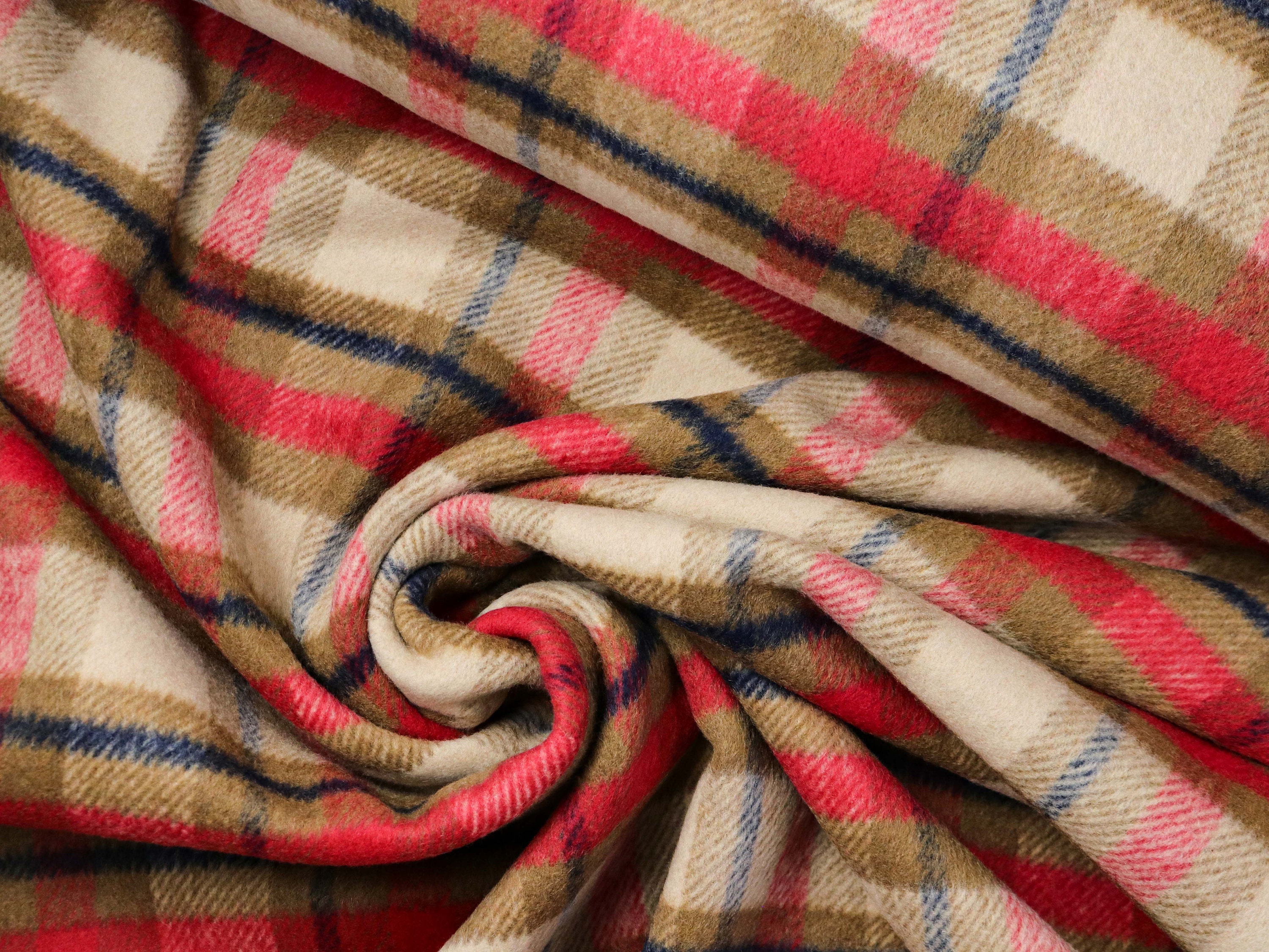 Coat fabric coat fleece check beige red dark blue from 0.5 m (26.00/meter)