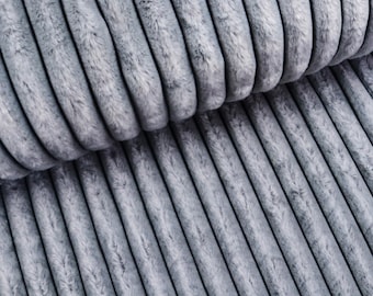 Tissu imitation fourrure peluche câlin doux larges rayures batik gris à partir de 0,5 m (19,00/mètre)