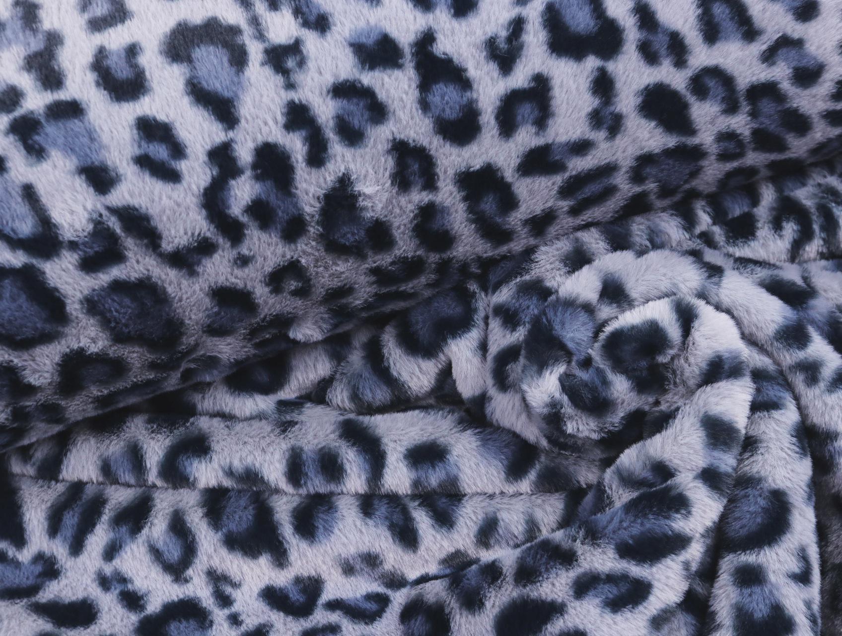Faux fur fabric plush cuddly soft leopard denim blue from m 