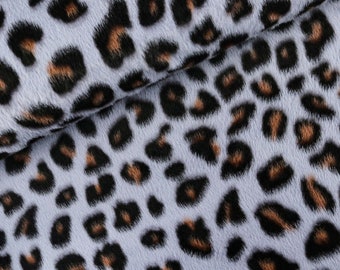 Tissu imitation fourrure peluche léopard doux bleu fumé à partir de 0,5 m (18,00/mètre)