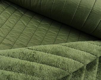 Quilted quilted / jacket quilted fabric lengthways with cozy inside in khaki from 0.5 m (18.00/meter)