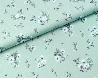 high-quality viscose crépe with flowers on patina green from 0.5 m (11.00/meter)