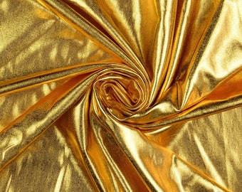 Foil jersey fabric shiny plain colors in gold from 0.5 m (11.00/meter)